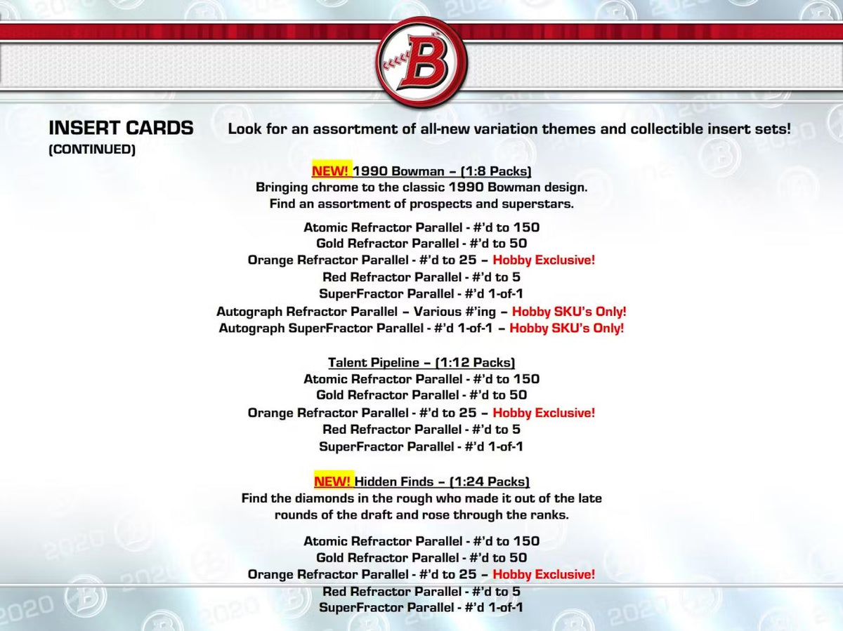 2020 Bowman Baseball Hobby Box