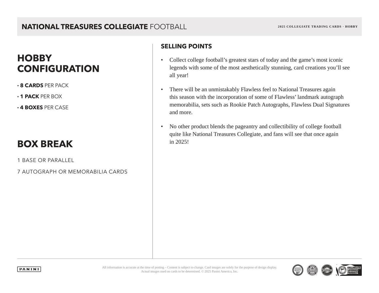 2025 Panini National Treasures Collegiate Football Hobby 4-Box Case