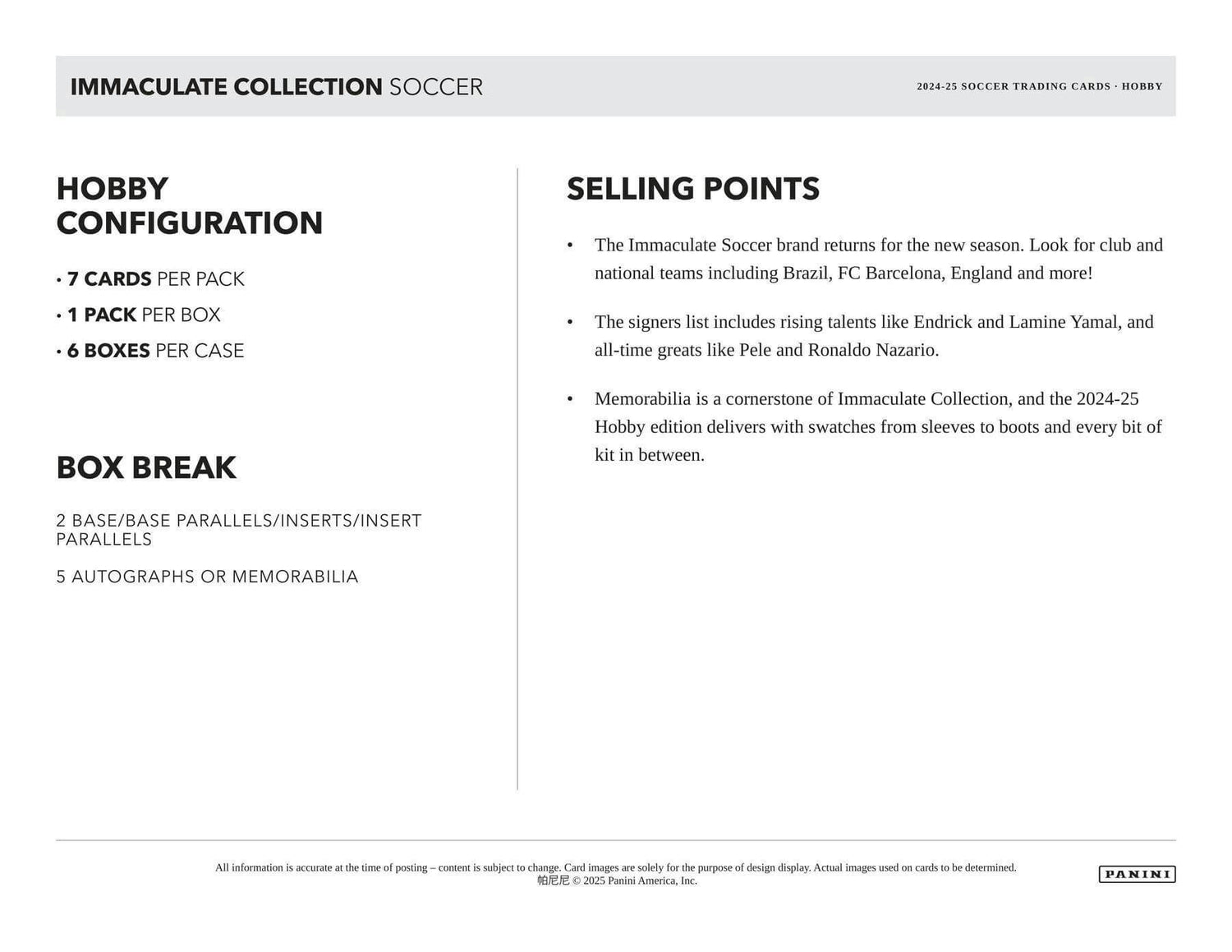 2024/25 Panini Immaculate Soccer Hobby Box
