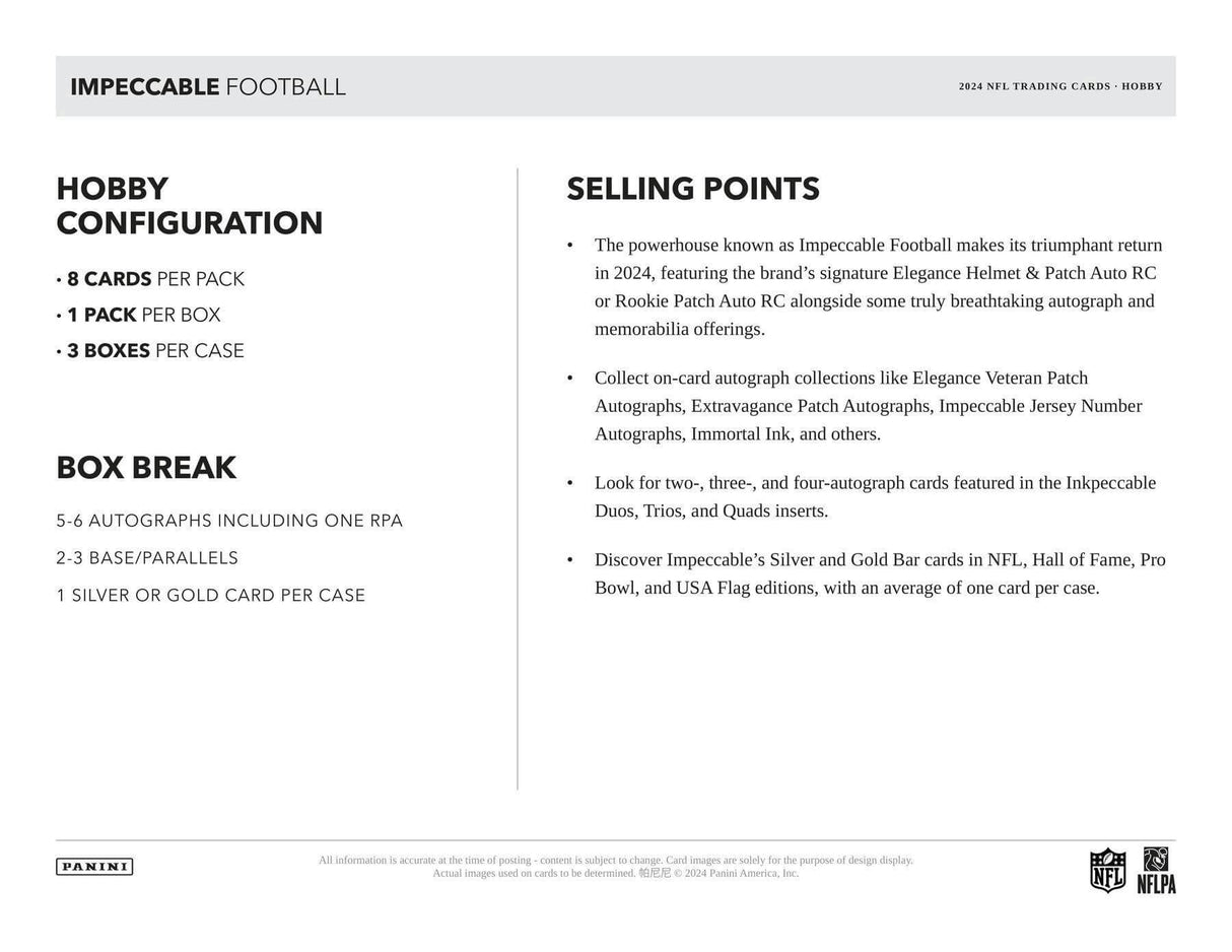 2024 Panini Impeccable Football Hobby Box