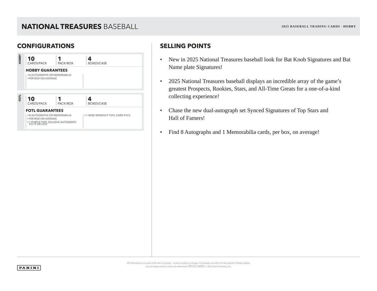 2025 Panini National Treasures Baseball Hobby 4-Box Case
