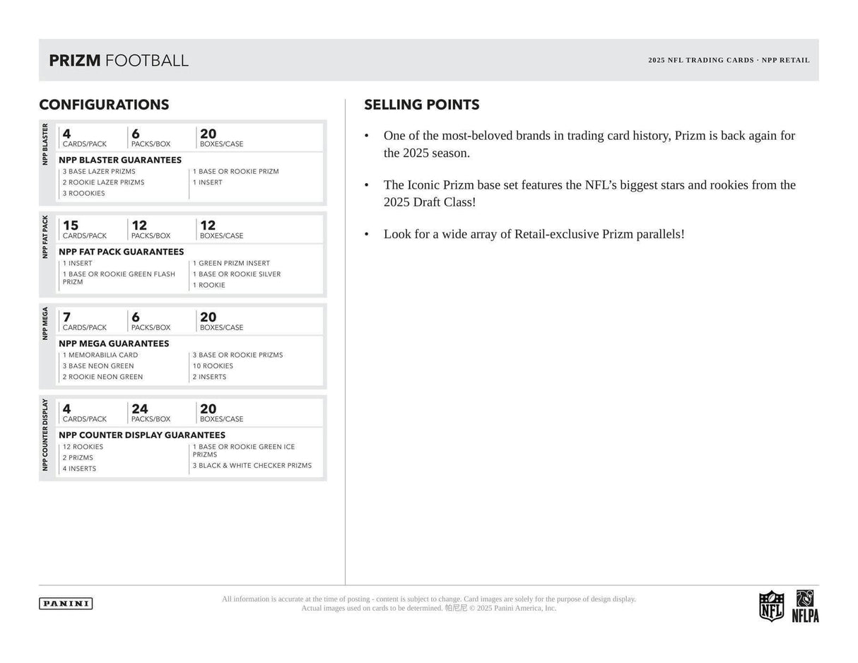 2025 Panini Prizm Football 6-Pack Blaster 20-Box Case (Lazer Prisms!)