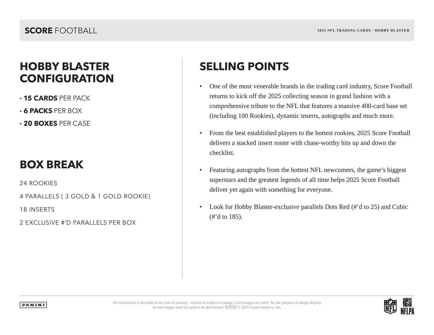 2025 Panini Score Football 6-Pack Hobby Blaster Box