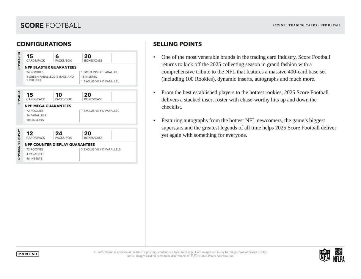 2025 Panini Score Football 6-Pack Blaster Box