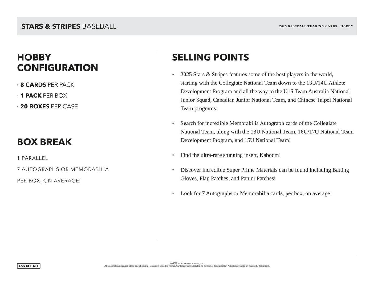2025 Panini USA Stars & Stripes Baseball Hobby Box