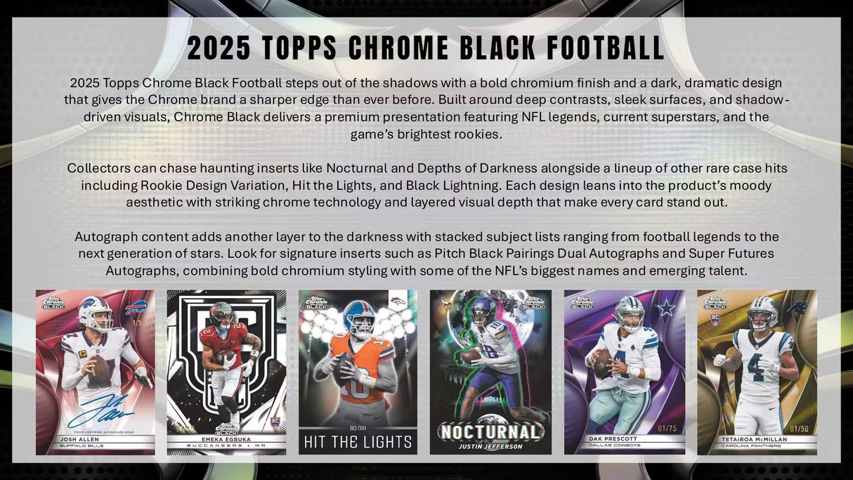 2025 Topps Chrome Black Football Hobby 12-Box Case