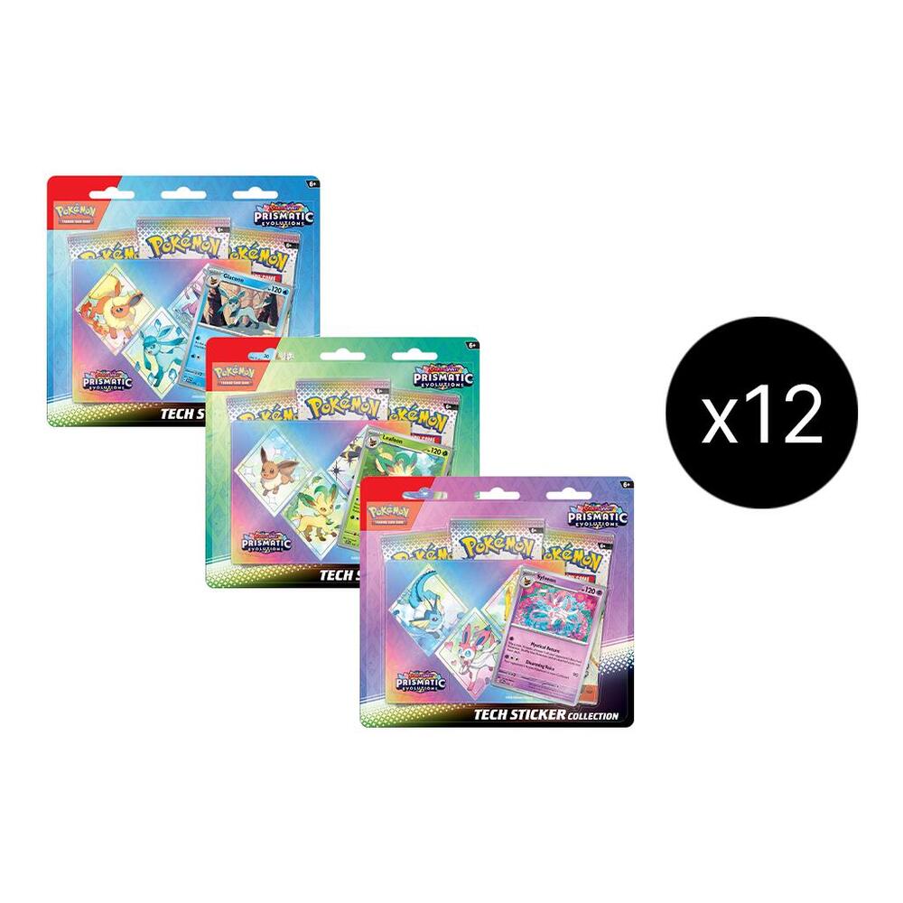 Pokemon TCG: Scarlet & Violet Prismatic Evolutions (SV8.5) Tech Sticker Collection 12-Pack Case