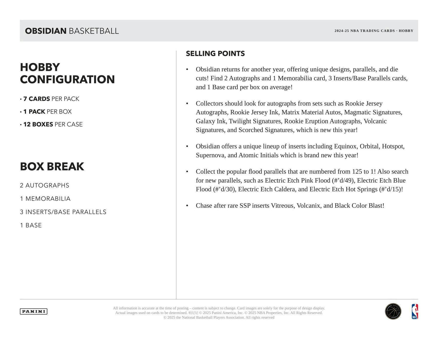 2024/25 Panini Obsidian Basketball Hobby Box