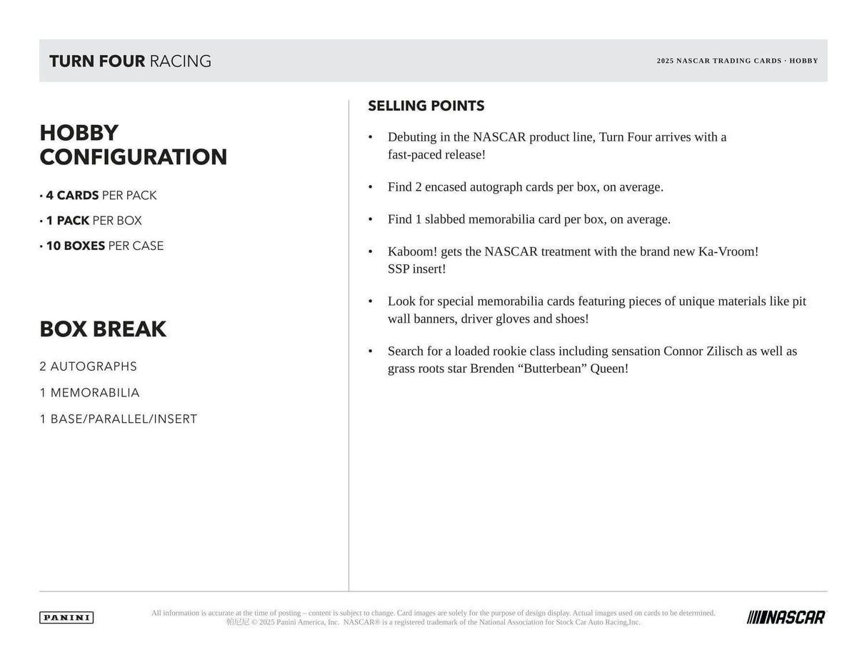 2025 Panini Turn Four Nascar Racing Hobby Box