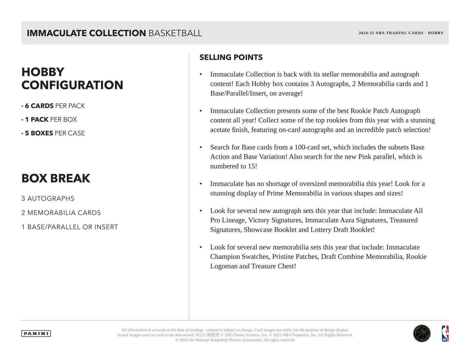 2024/25 Panini Immaculate Basketball Hobby Box