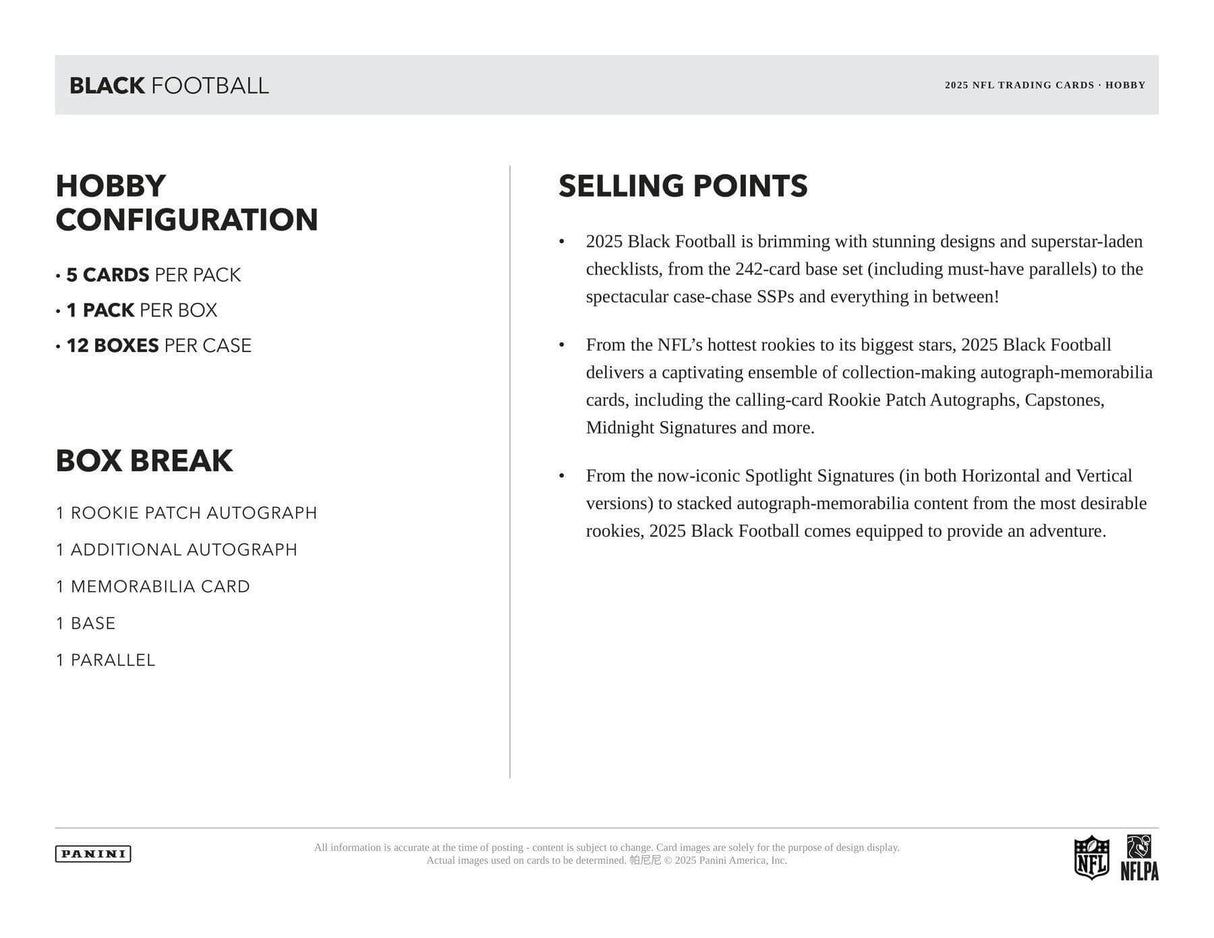2025 Panini Black Football Hobby Box