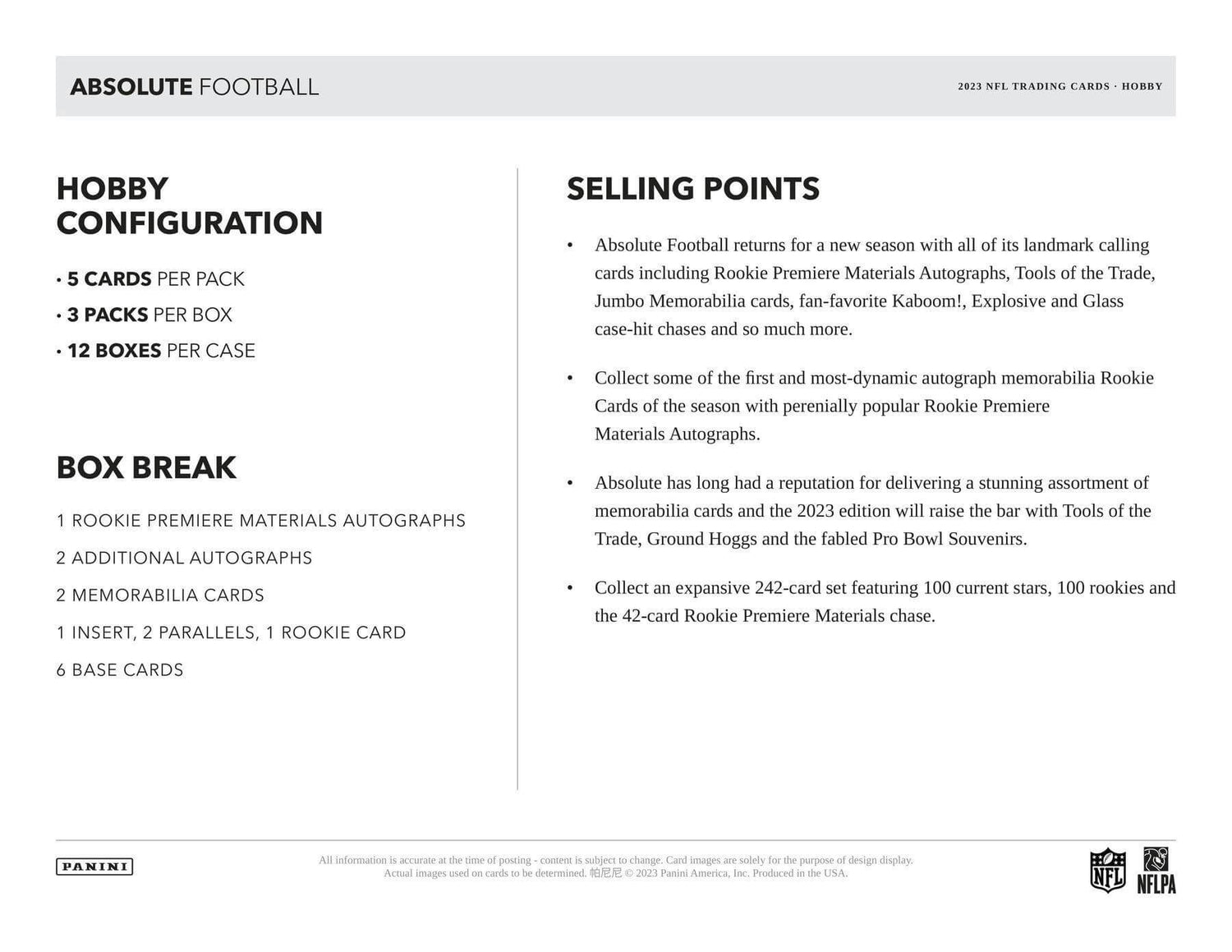 2023 Panini Absolute Football Hobby Box