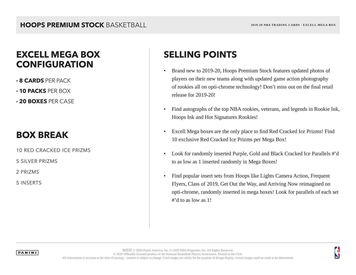 2019/20 Panini NBA Hoops Premium Stock Basketball Mega Box (64 Cards) (Green Ice)
