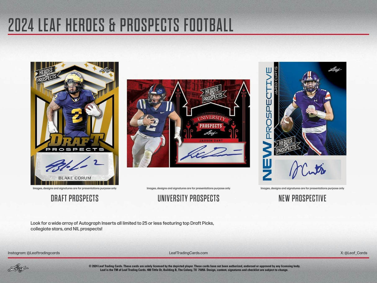2024 Leaf Heroes & Prospects Football Hobby Jumbo Box