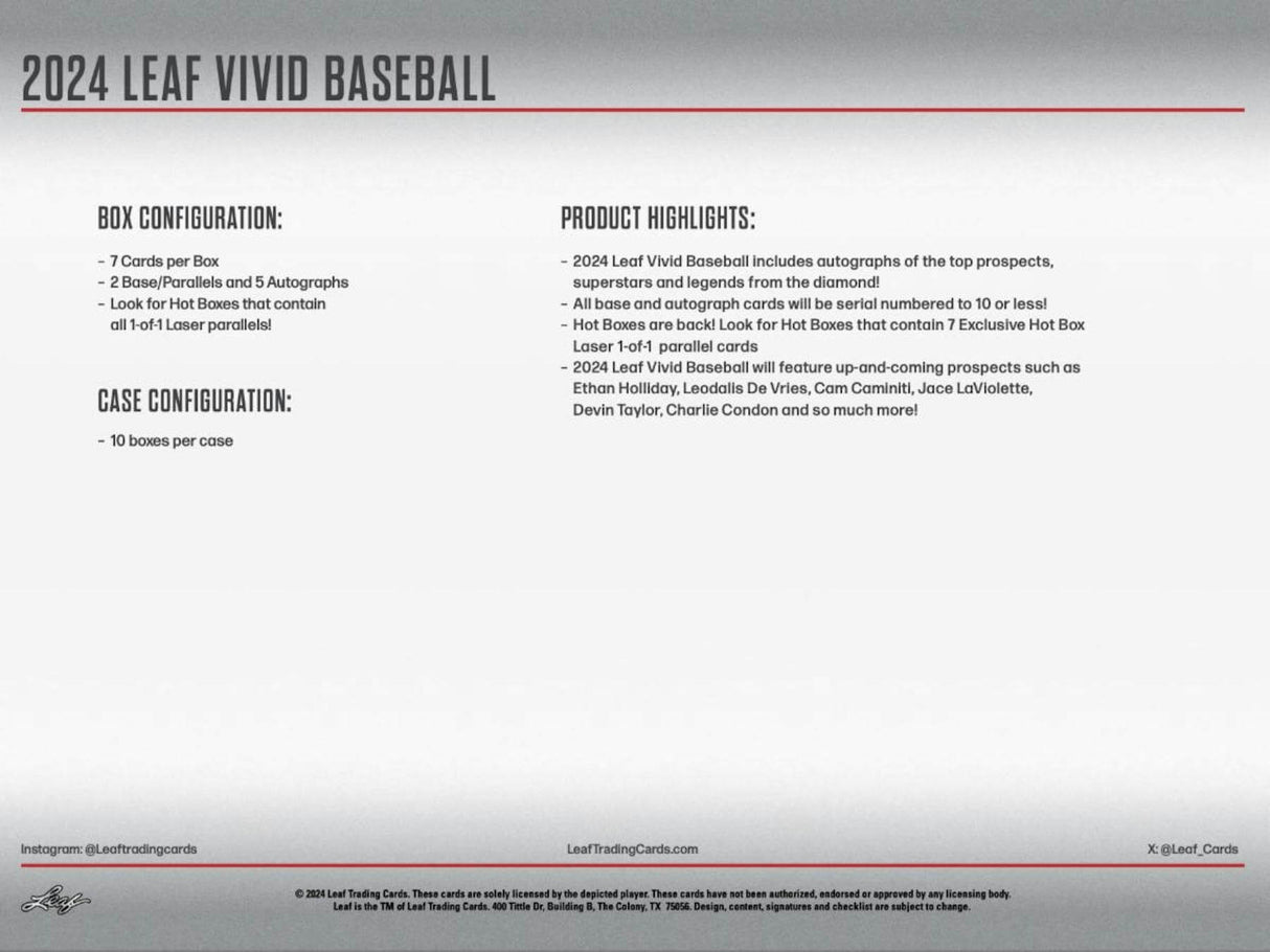 2024 Leaf Vivid Baseball Hobby Box
