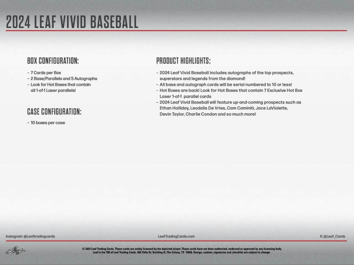 2024 Leaf Vivid Baseball Hobby Box