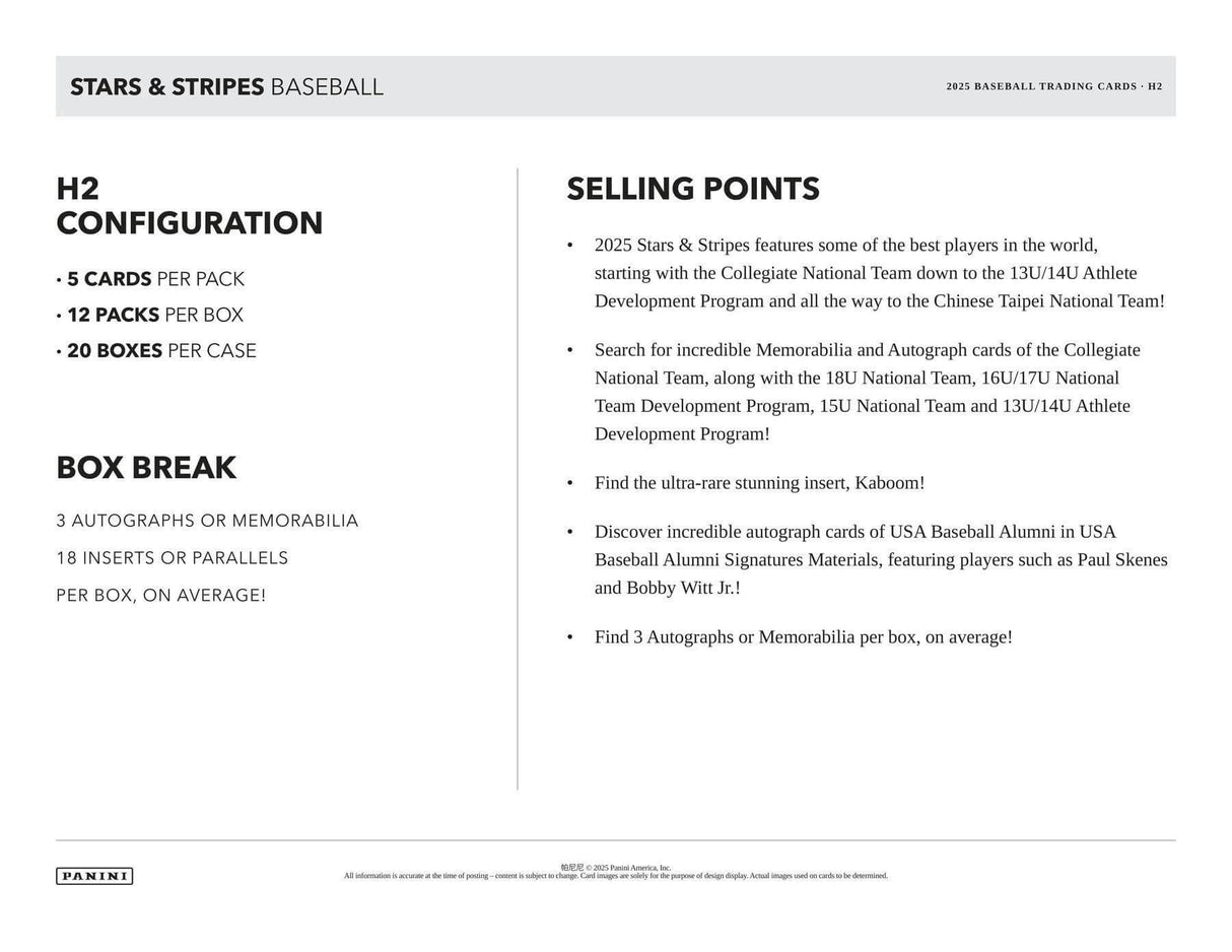 2025 Panini USA Stars & Stripes Baseball H2 Box