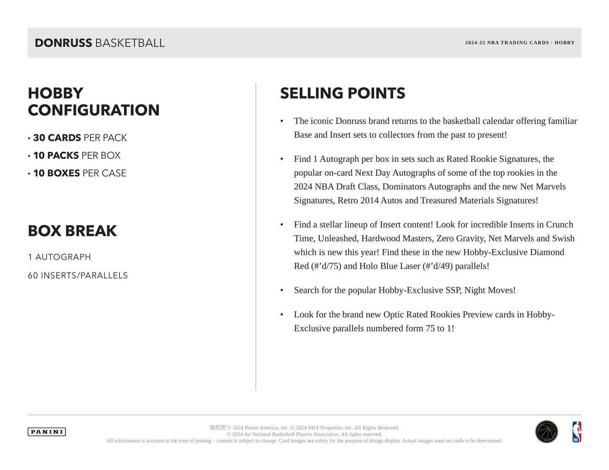 2024/25 Panini Donruss Basketball Hobby Box