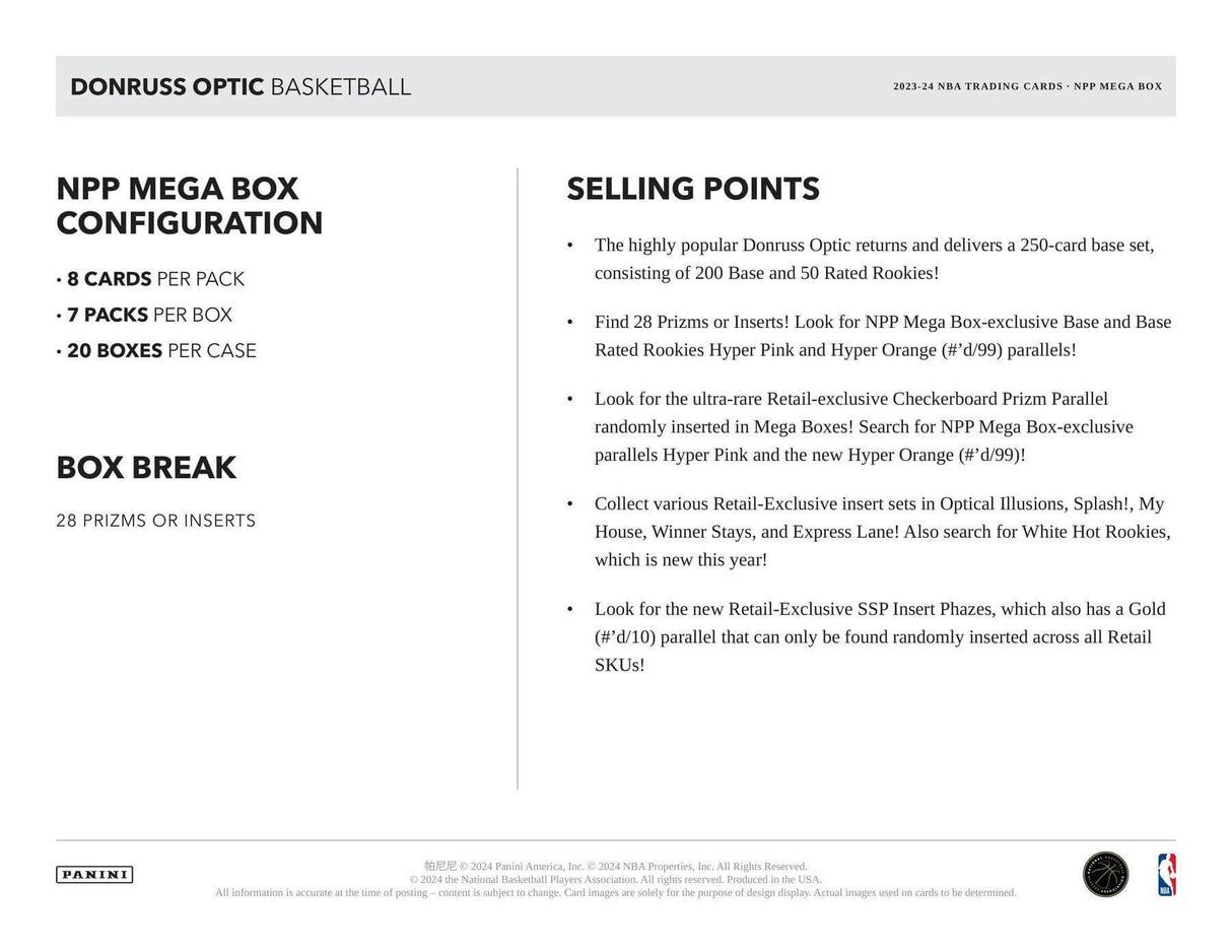 2023/24 Panini Donruss Optic Basketball Mega 20-Box Case
