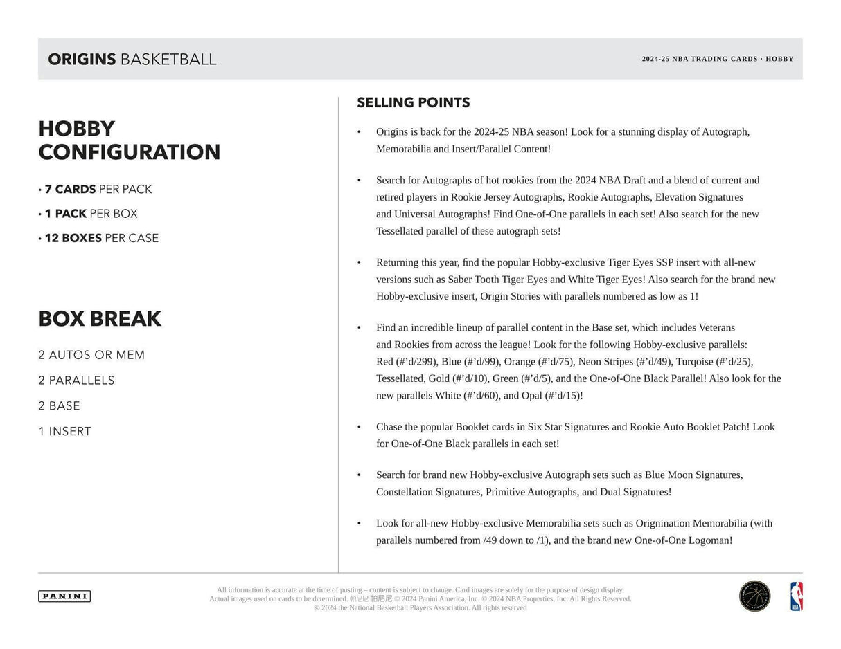 2024/25 Panini Origins Basketball Hobby Box