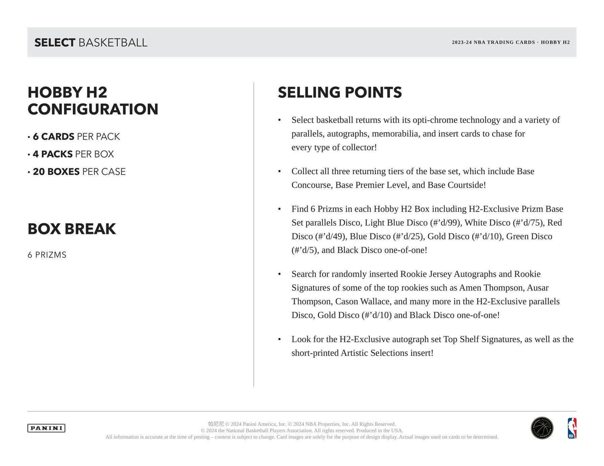2023/24 Panini Select Basketball H2 Box