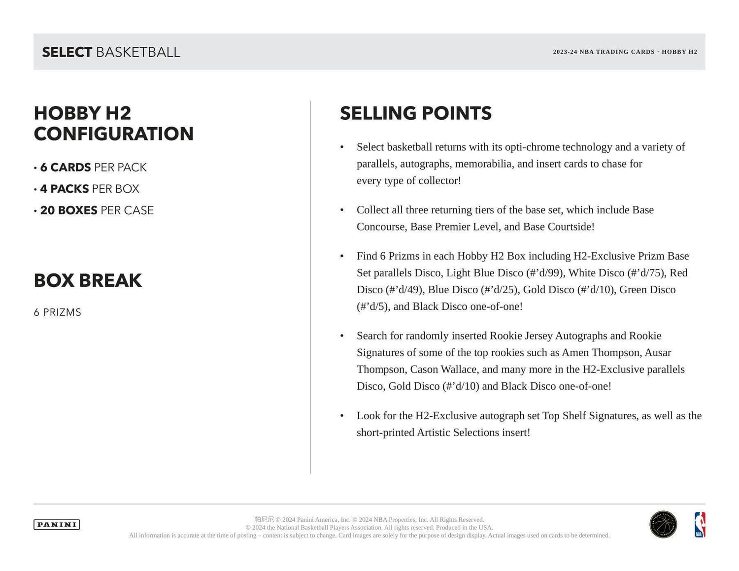 2023/24 Panini Select Basketball H2 Box