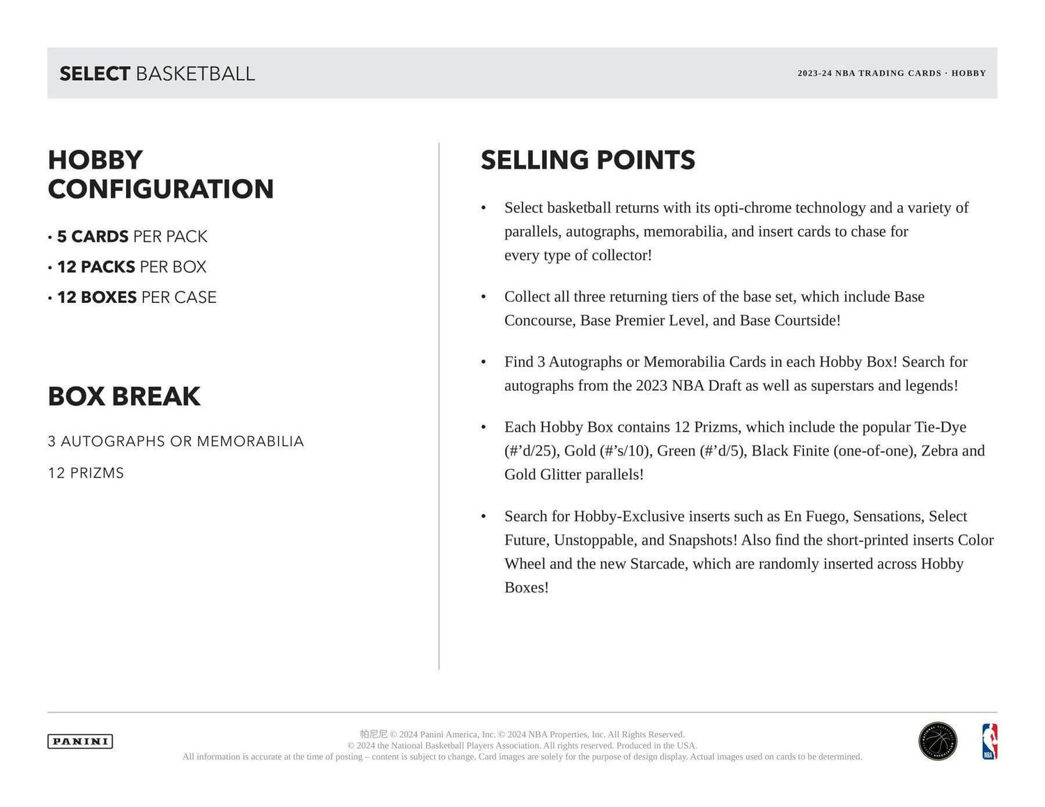 2023/24 Panini Select Basketball Hobby Box