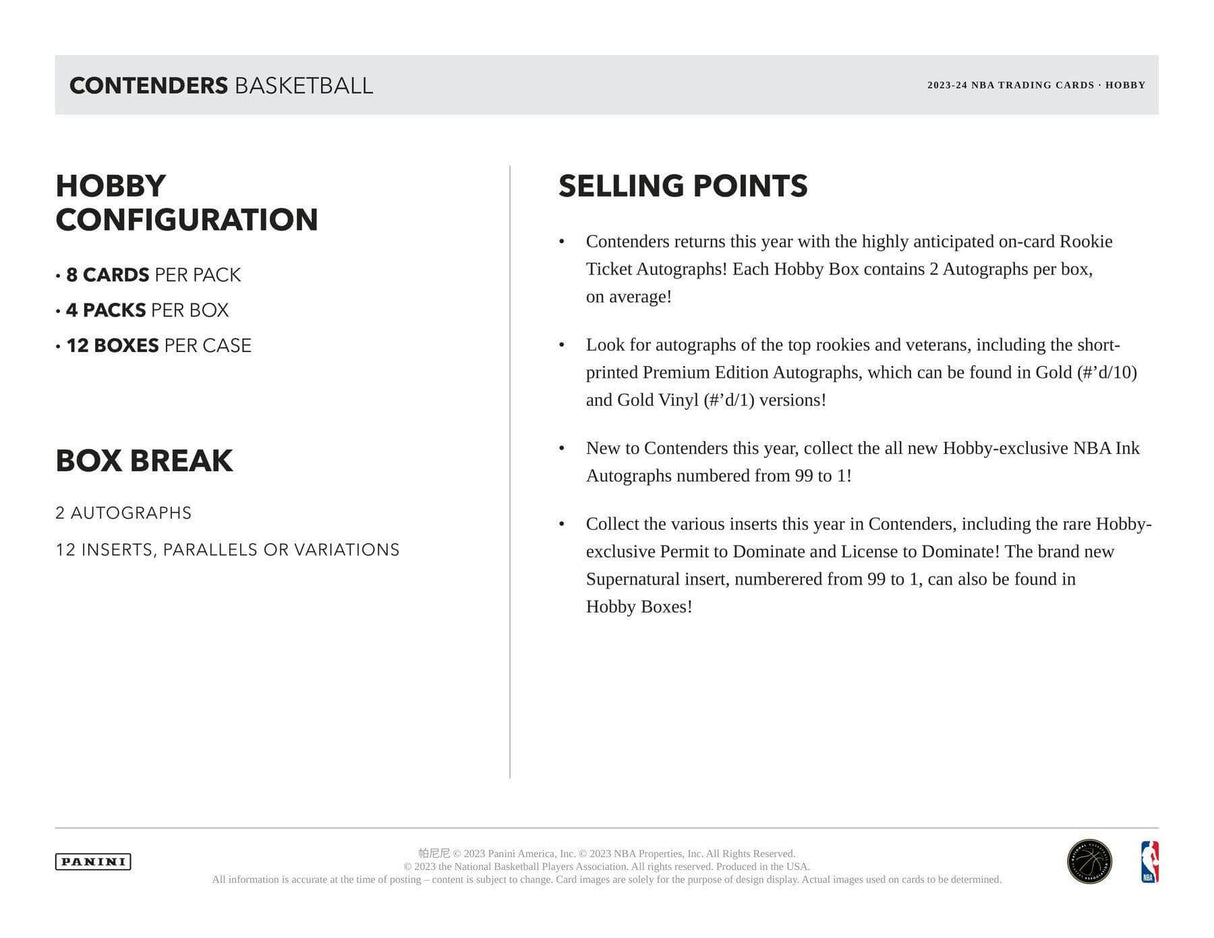 2023/24 Panini Contenders Basketball Hobby Box