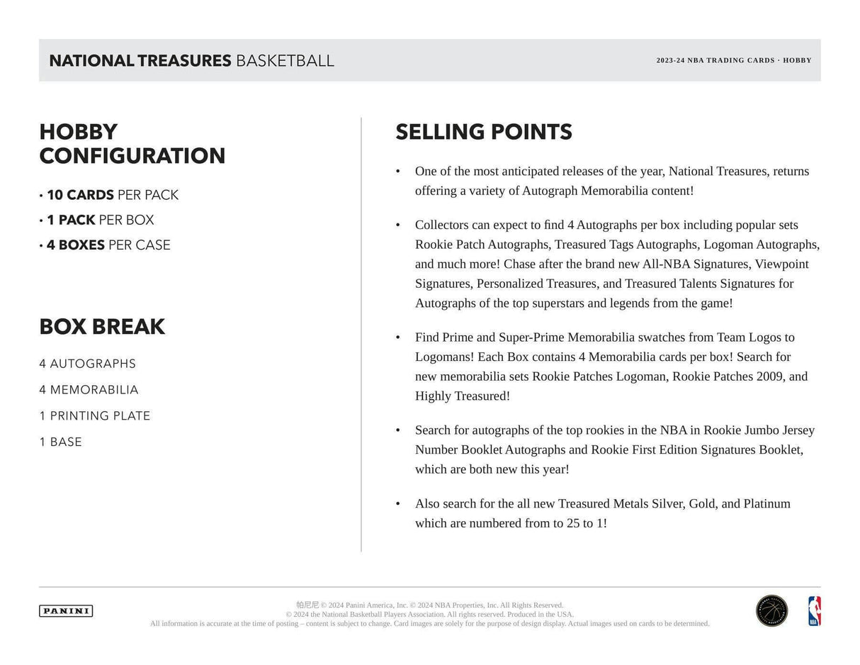 2023/24 Panini National Treasures Basketball Hobby Box