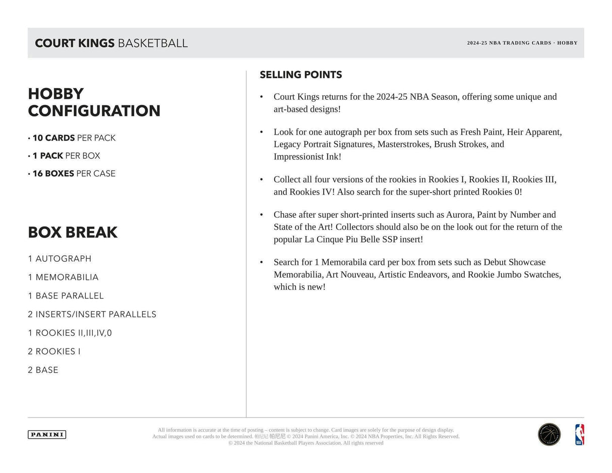 2024/25 Panini Court Kings Basketball Hobby Box