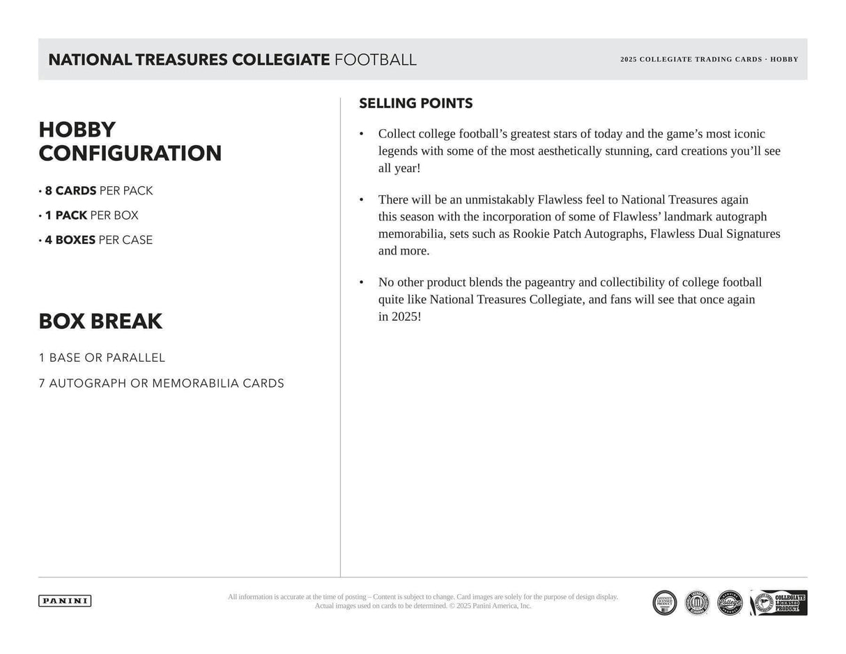 2025 Panini National Treasures Collegiate Football Hobby Box