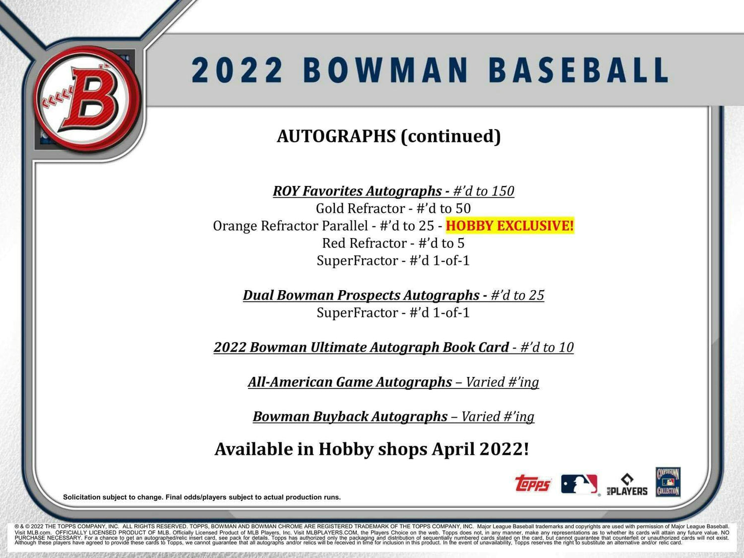 2022 Bowman Baseball Hobby Pack