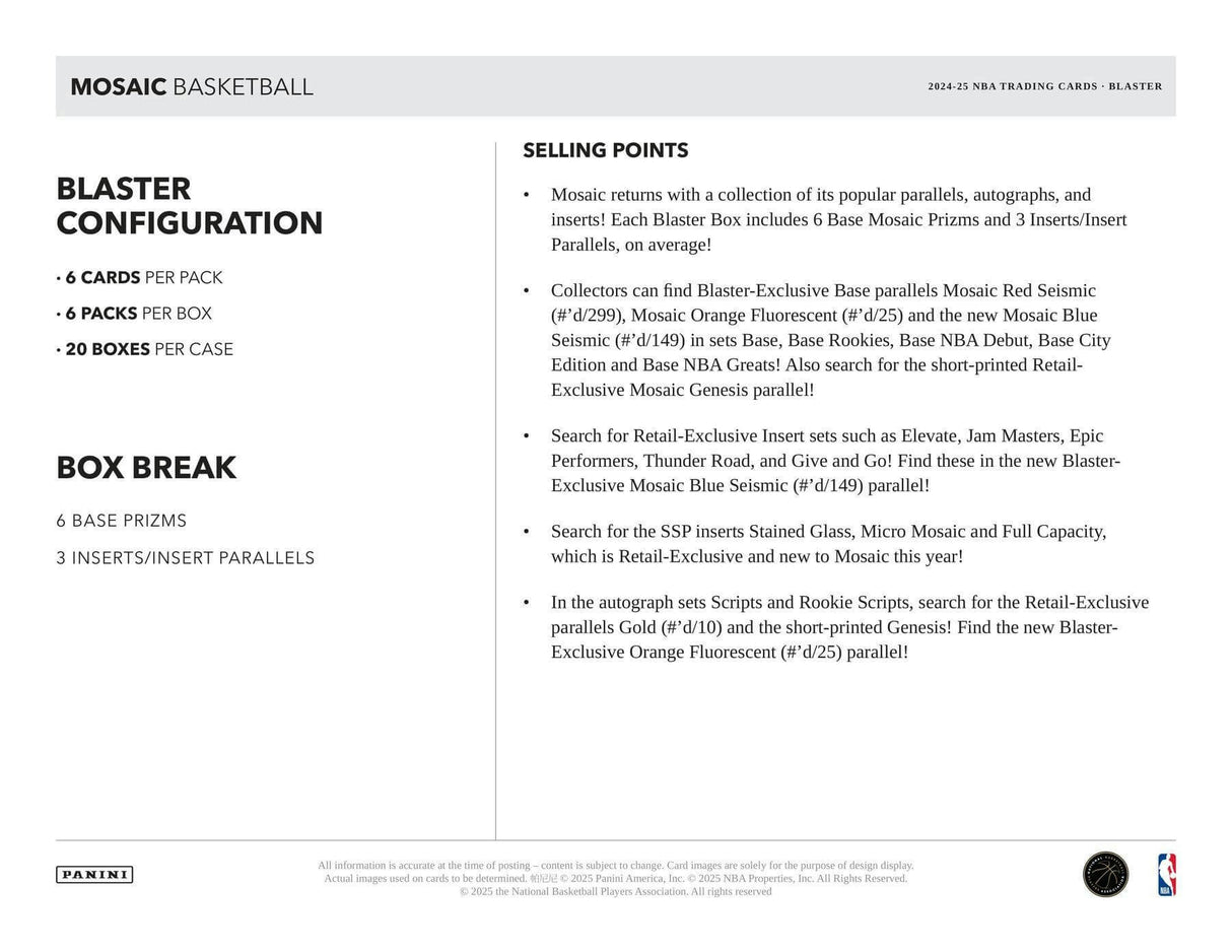 2024/25 Panini Mosaic Basketball 6-Pack Blaster Box