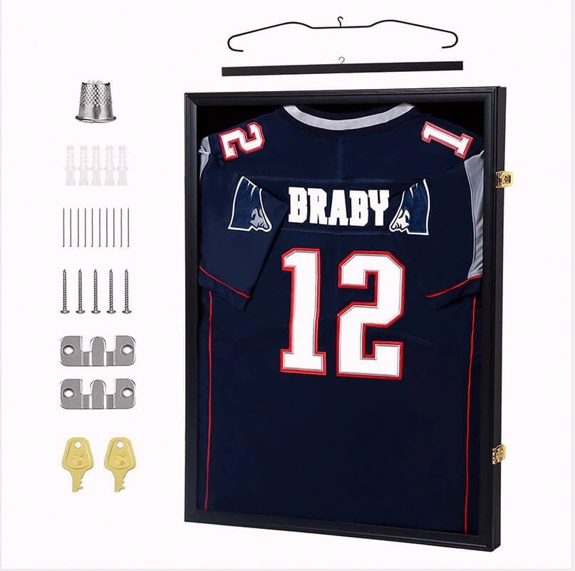 Custom Black Wooden Jersey Frame – Fits Football, Basketball, Baseball, Hockey & Soccer Jerseys