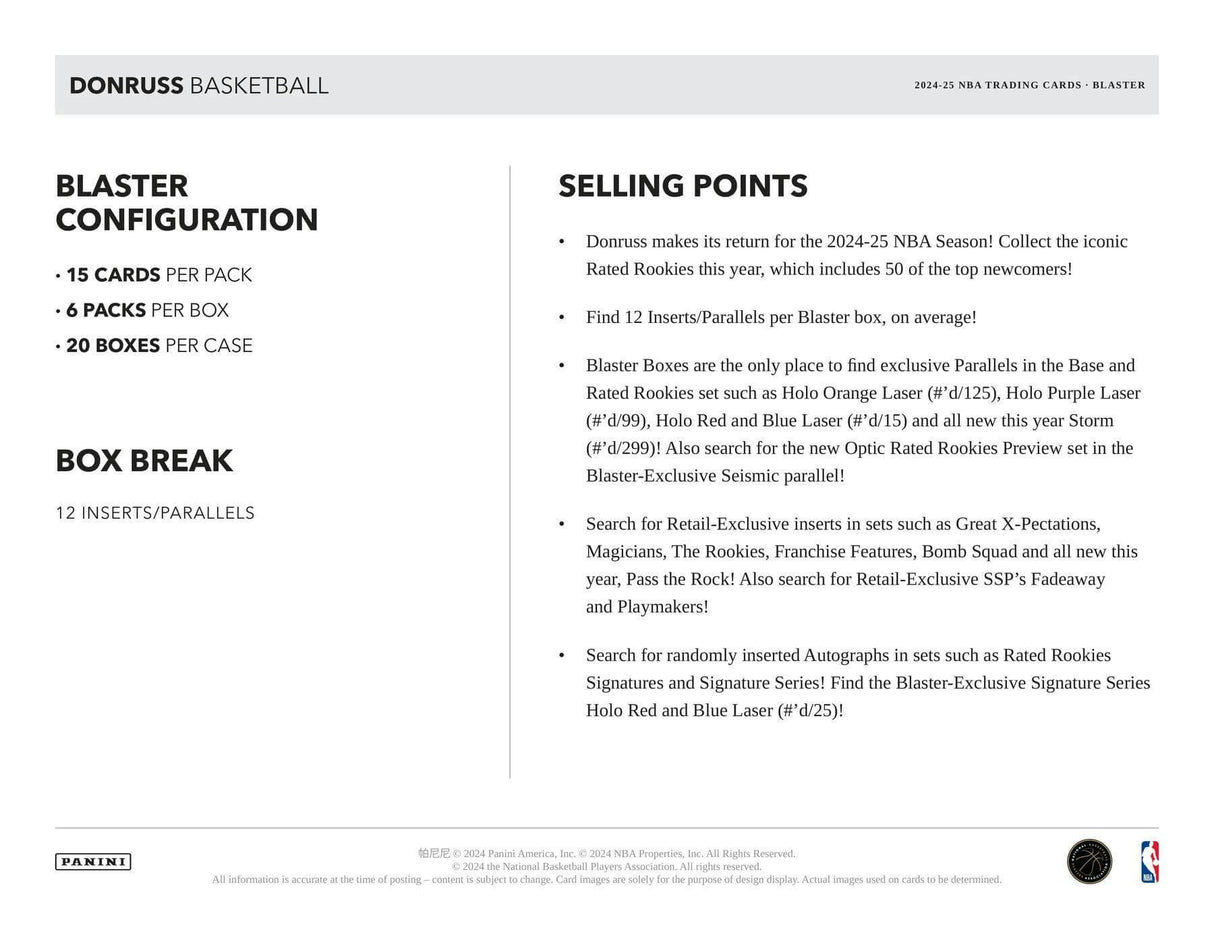 2024/25 Panini Donruss Basketball 6-Pack Blaster 20-Box Case