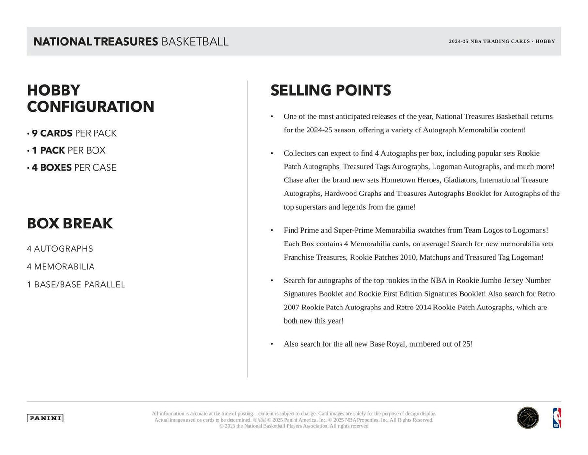 2024/25 Panini National Treasures Basketball Hobby Box