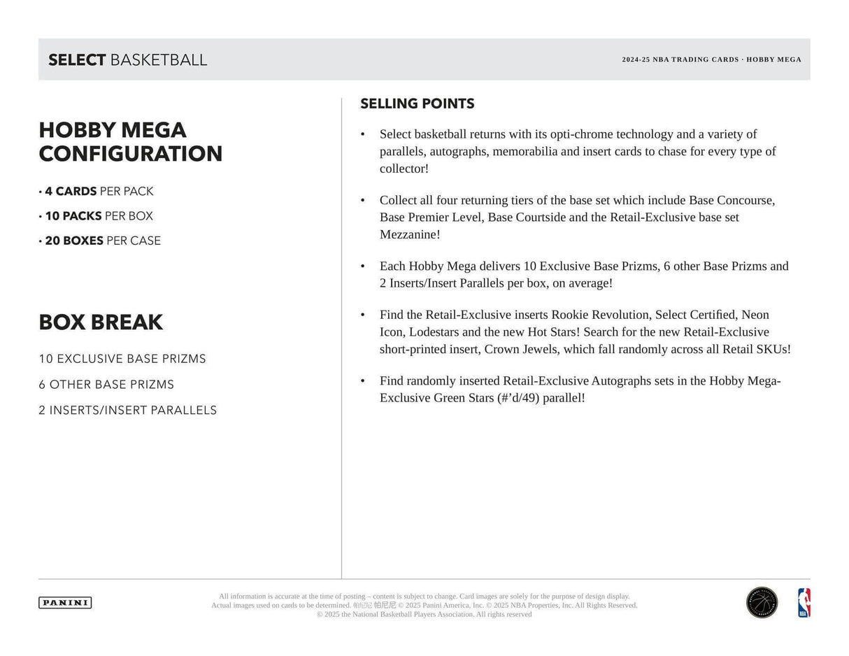 2024/25 Panini Select Basketball Hobby Mega Box