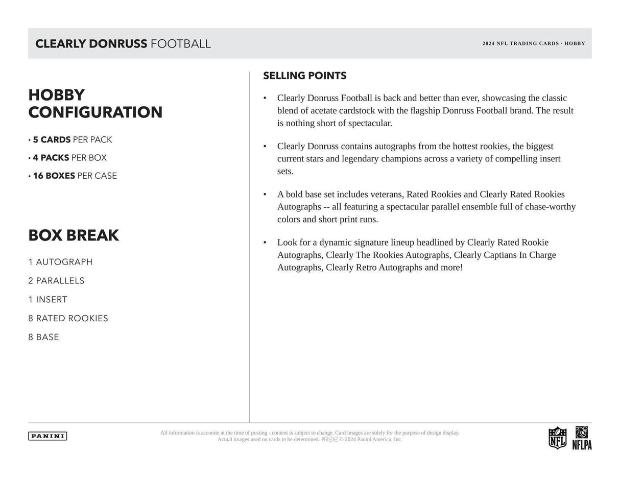 2024 Panini Clearly Donruss Football Hobby Box