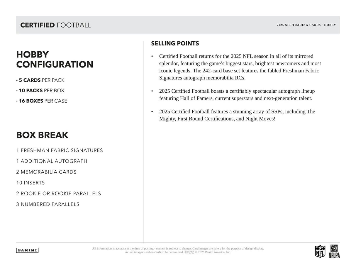 2025 Panini Certified Football Hobby Box
