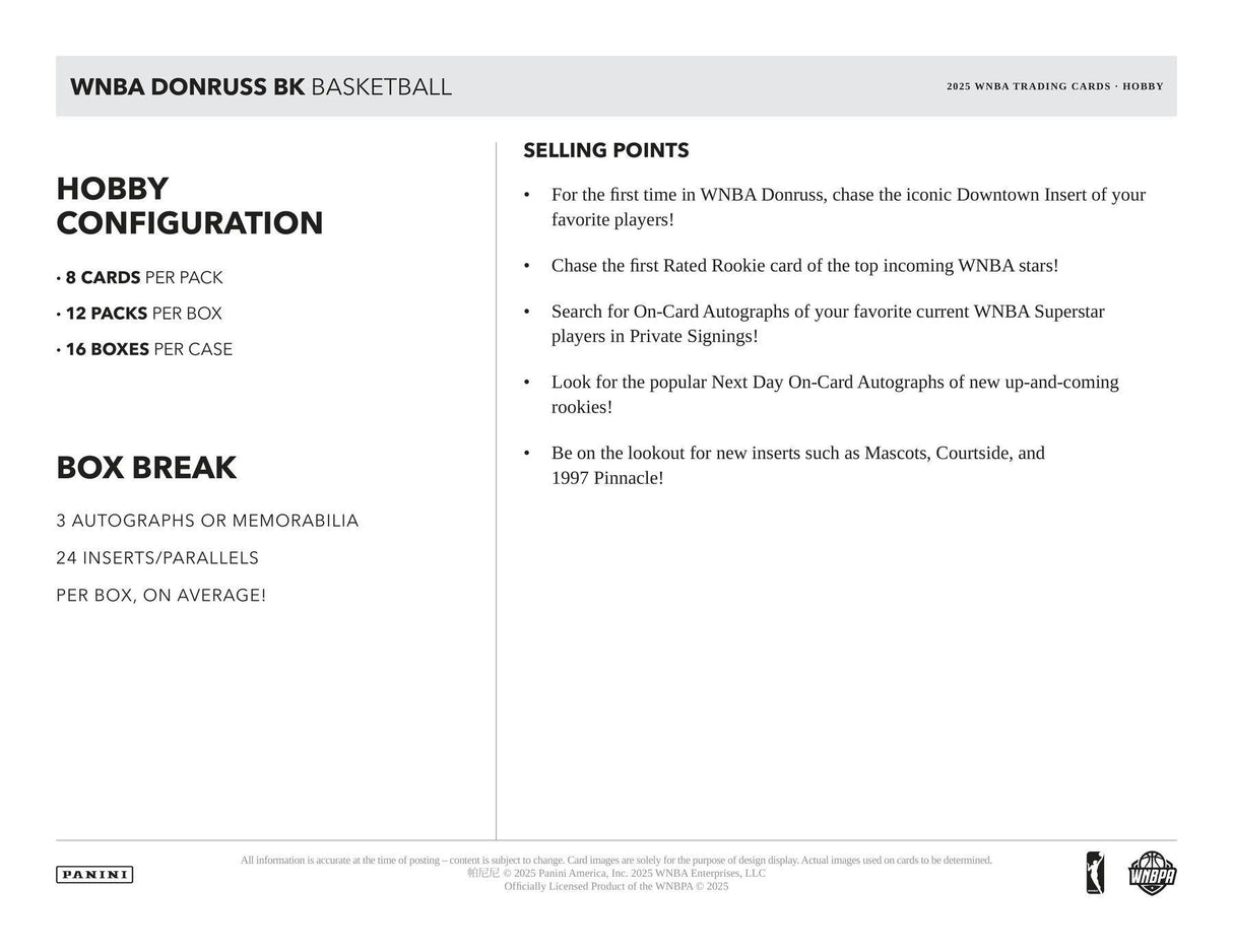 2025 Panini Donruss WNBA Basketball Hobby Box