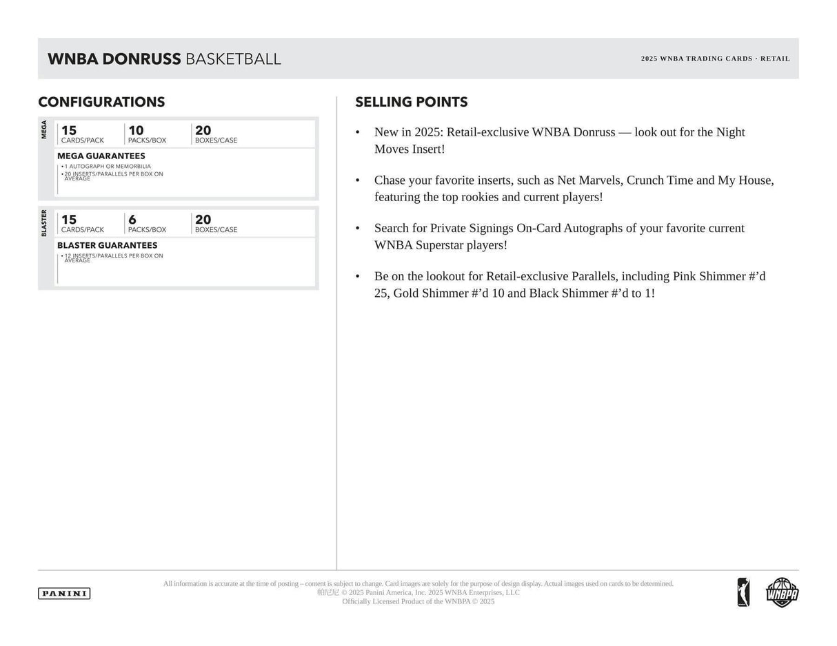 2025 Panini Donruss WNBA Basketball 6-Pack Blaster Box