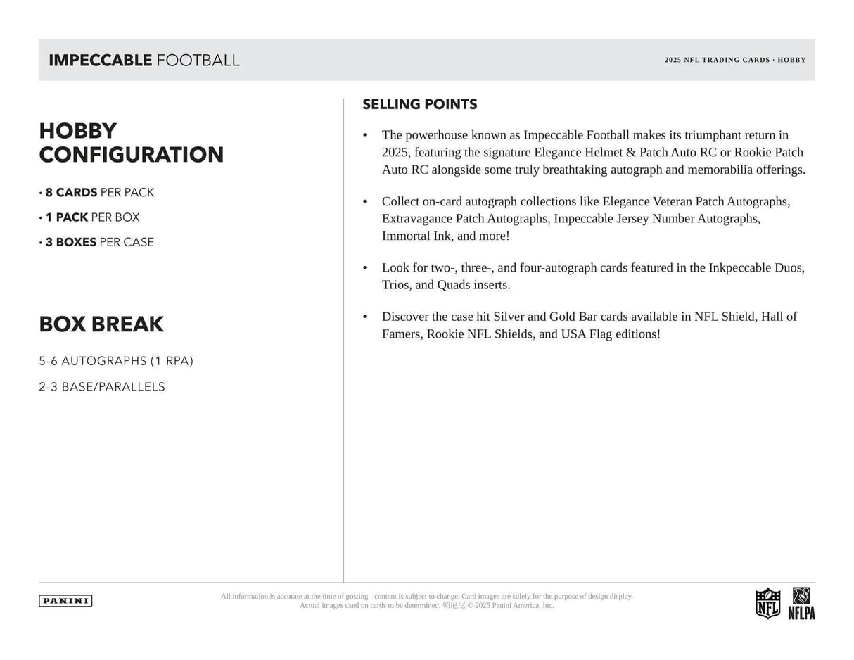 2025 Panini Impeccable Football Hobby Box