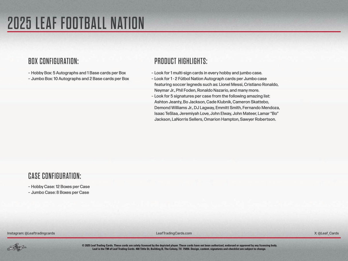 2025 Leaf Football Nation Hobby Box