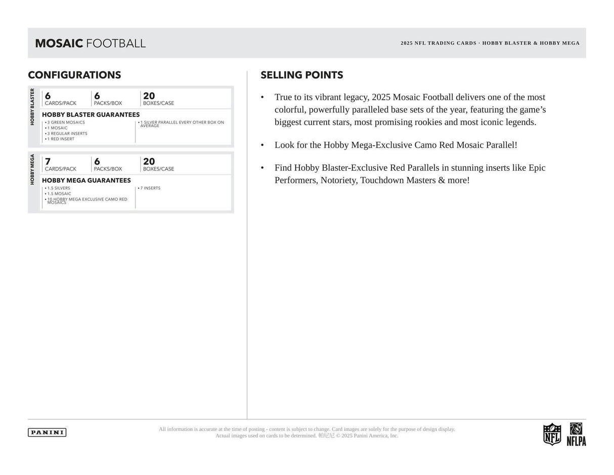 2025 Panini Mosaic Football Hobby Mega (Red Camo Mosaic!) 20-Box Case