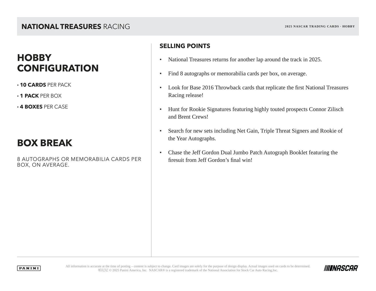 2025 Panini National Treasures Racing Hobby Box