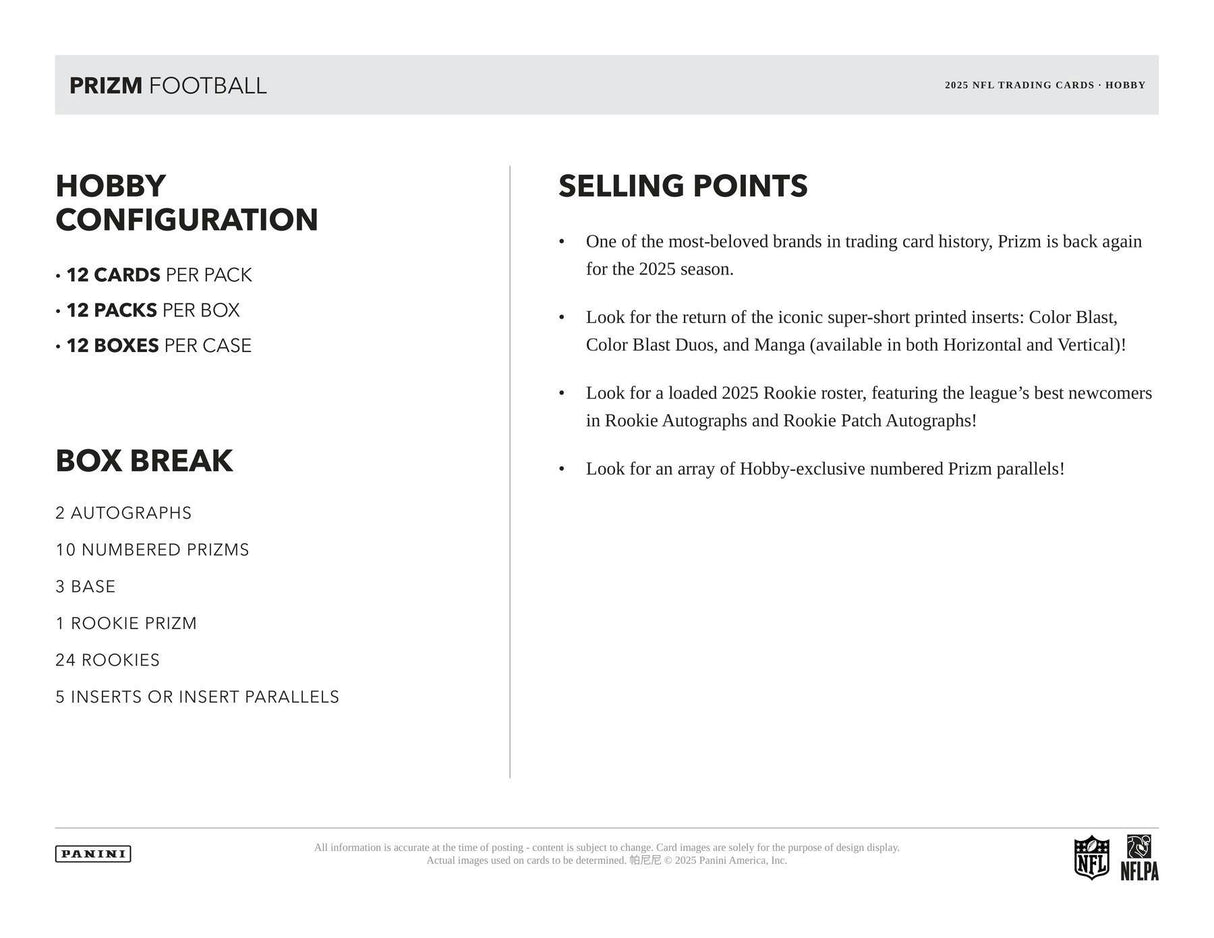 2025 Panini Prizm Football Hobby Box