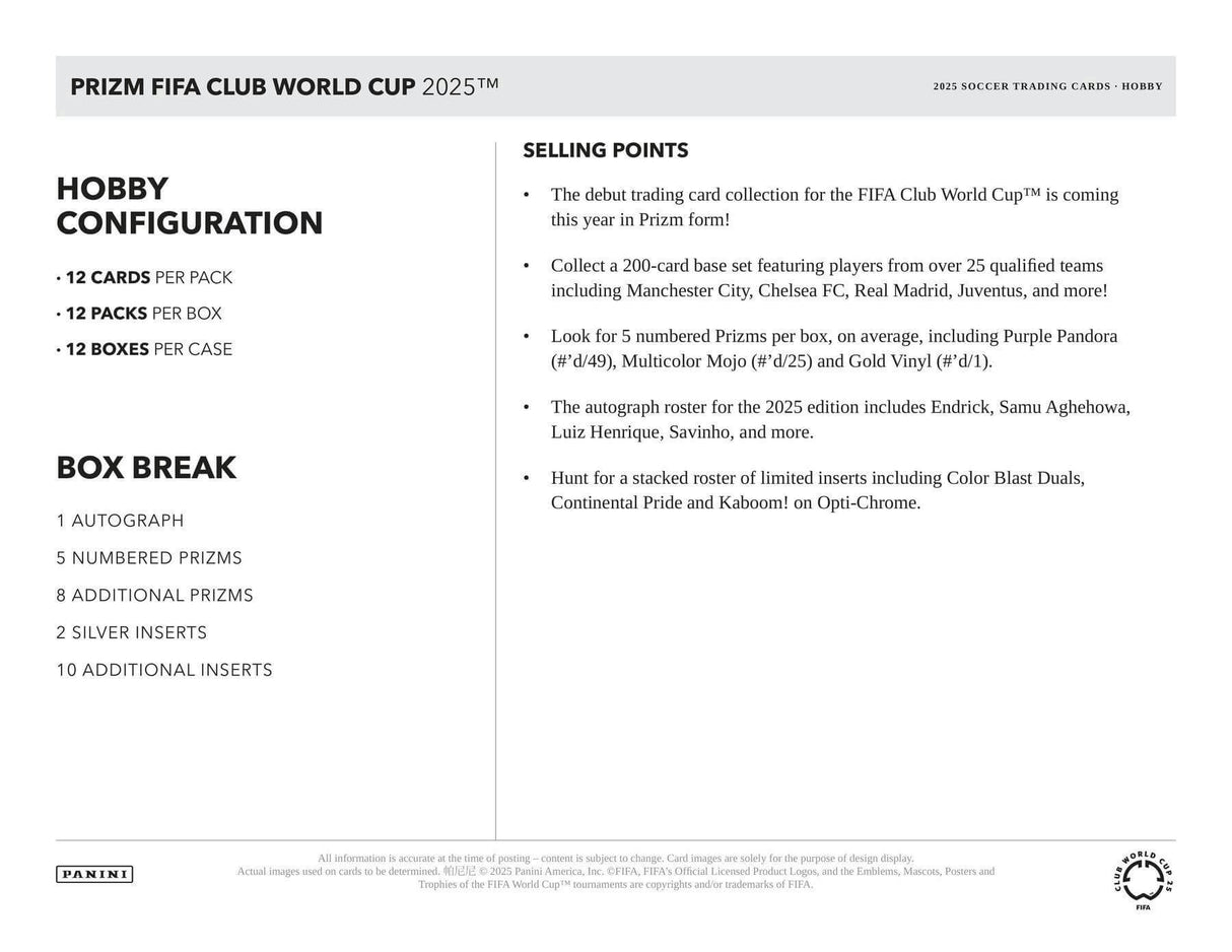 2025 Panini Prizm FIFA Club World Cup Soccer Hobby Box