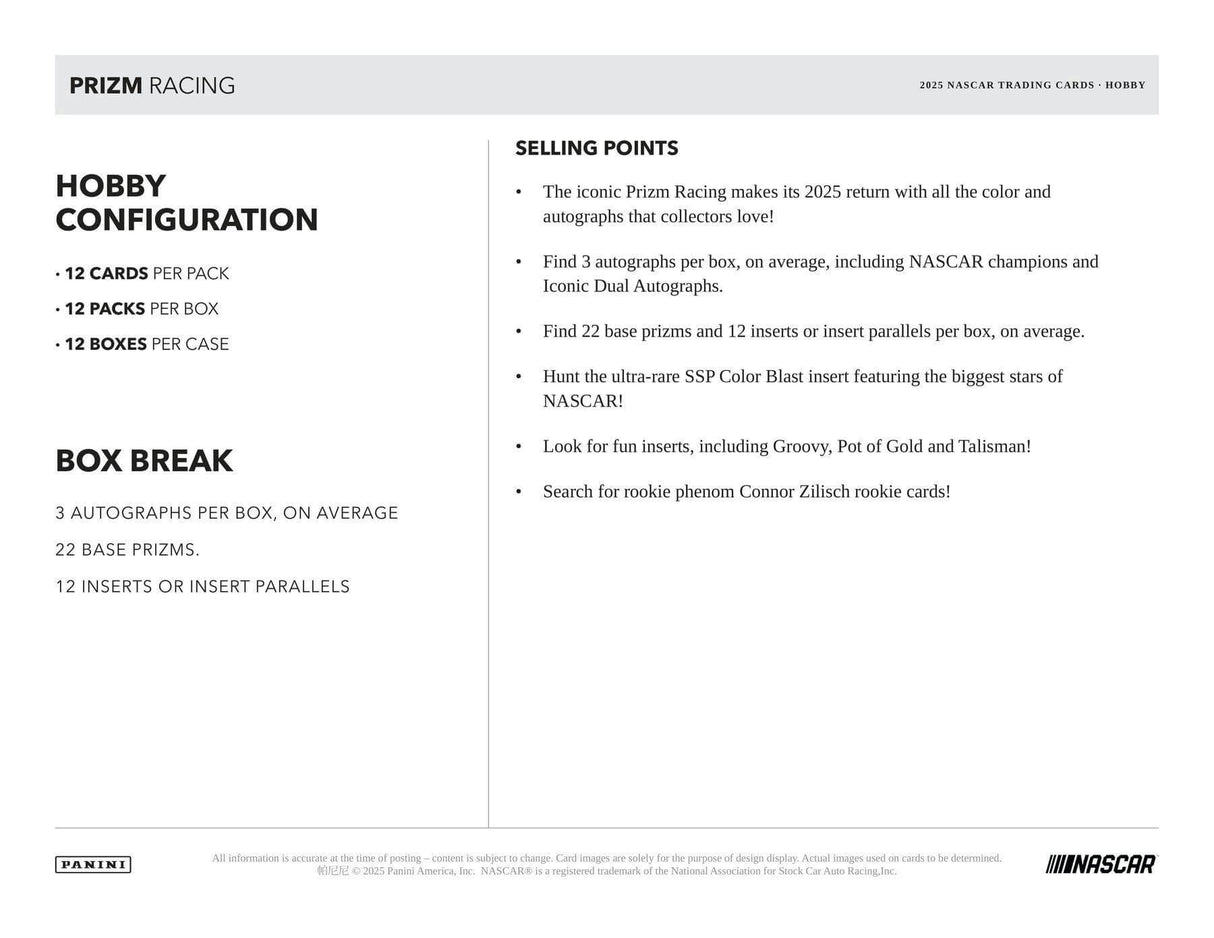 2025 Panini Prizm NASCAR Racing Hobby Box