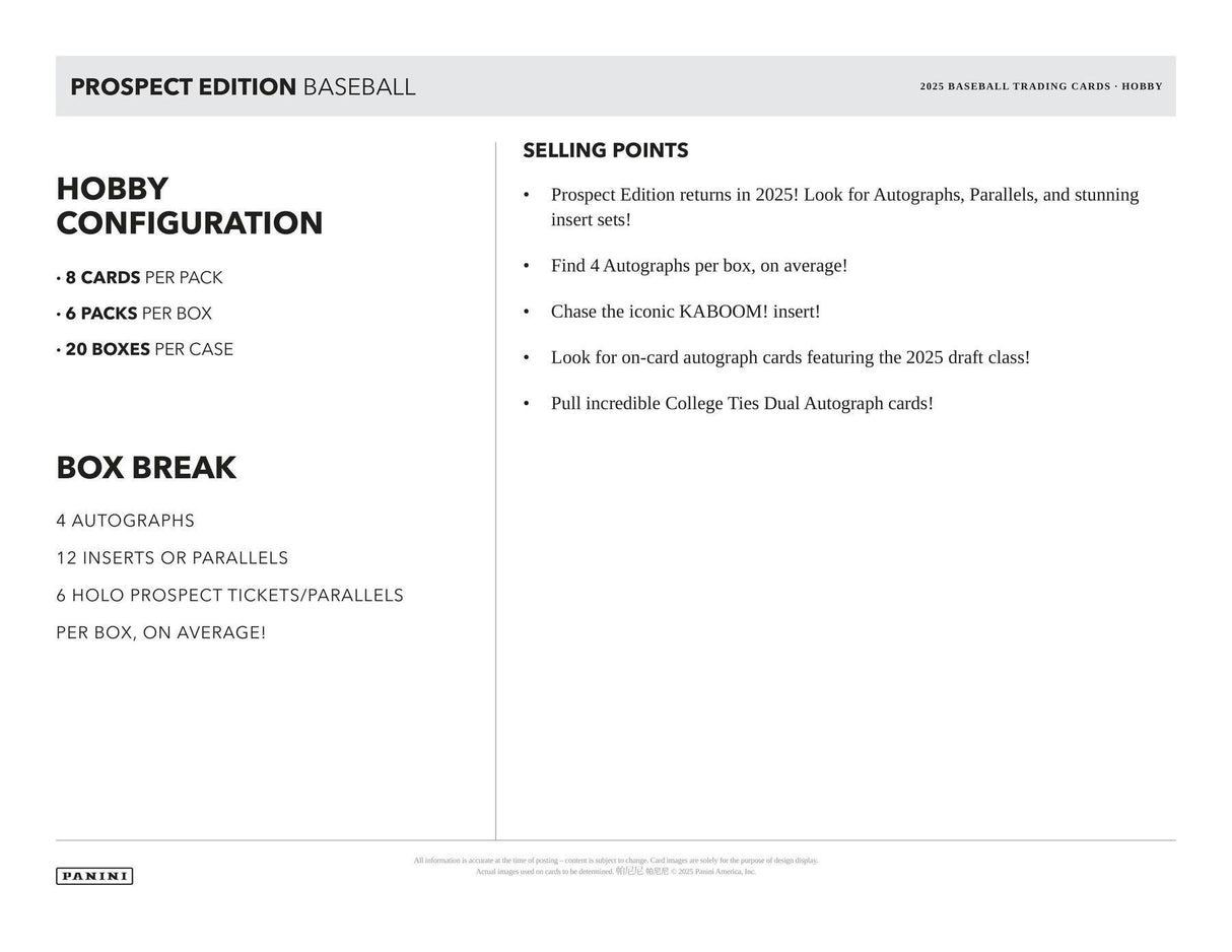 2025 Panini Prospect Edition Baseball Hobby Box