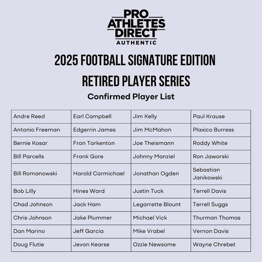 2025 Pro Athletes Direct Authentic Retired Signature Edition Football Hobby Box